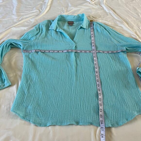 Chicos Blue Gauzy Cotton Collared Blouse Sz 2 / L Casual Preppy Cruise Vacation - Picture 8 of 8